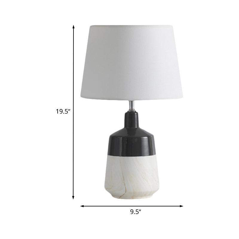 Fabric Drum Table Lighting Contemporary 1-Head Night Lamp in White for Bedside with Ceramic Base