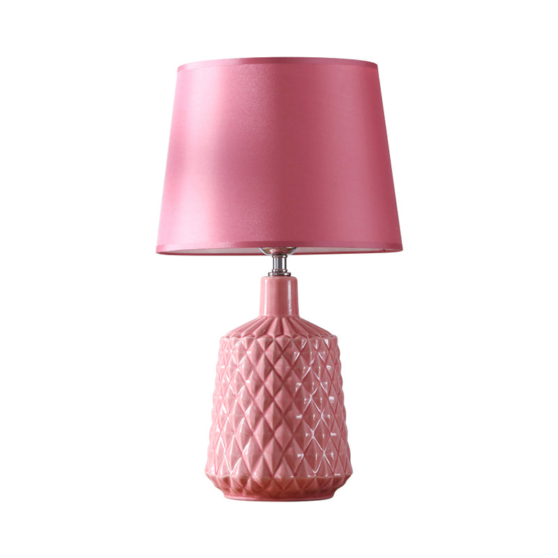 Barrel Night Table Lamp Modernism Ceramic 1 Light Living Room Nightstand Light in Pink with Fabric Shade