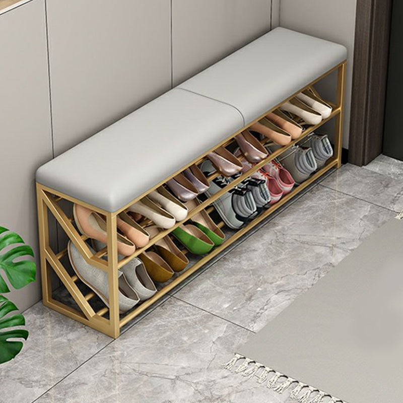 Modern Entryway Bench Cushioned Rectangle Seating Bench with Shelves