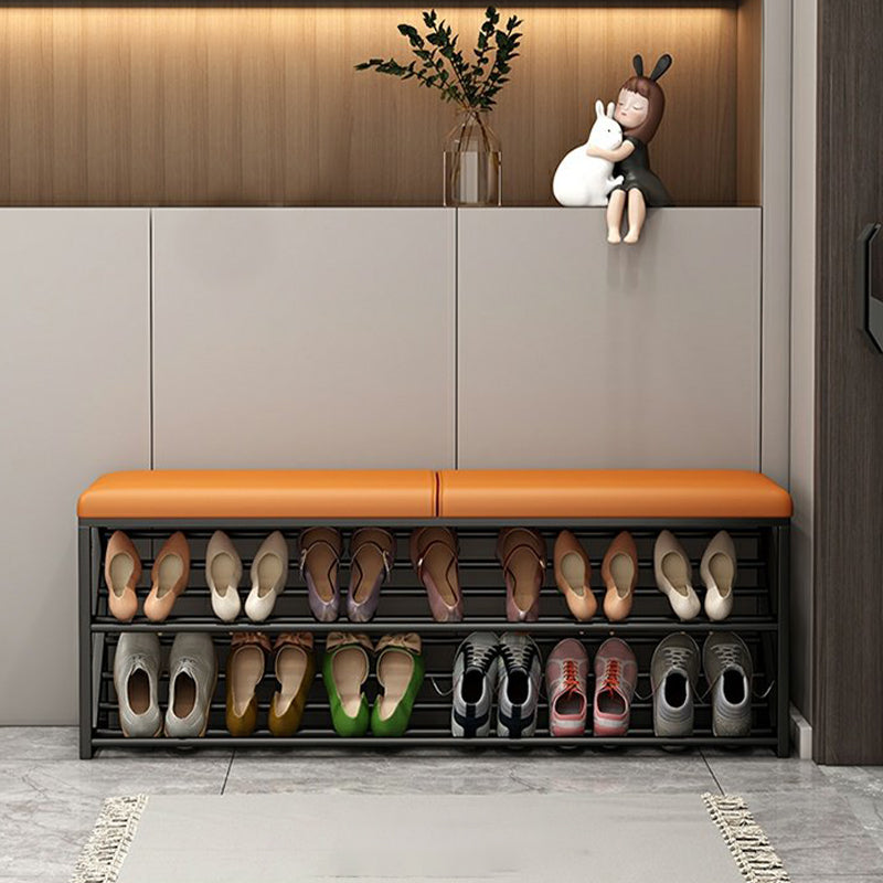 Modern Entryway Bench Cushioned Rectangle Seating Bench with Shelves