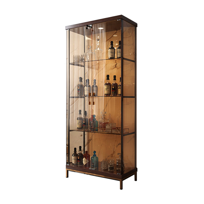 Contemporary Metal Curio Cabinet Glass Doors Hutch Cabinet with Doors for Dining Room