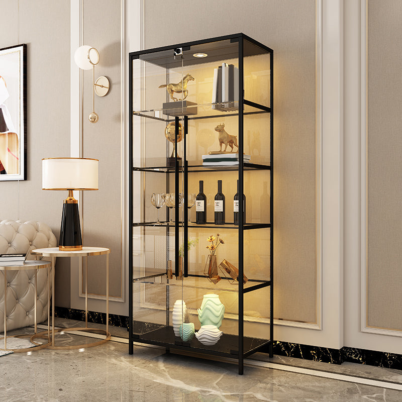 Contemporary Metal Curio Cabinet Glass Doors Hutch Cabinet with Doors for Dining Room