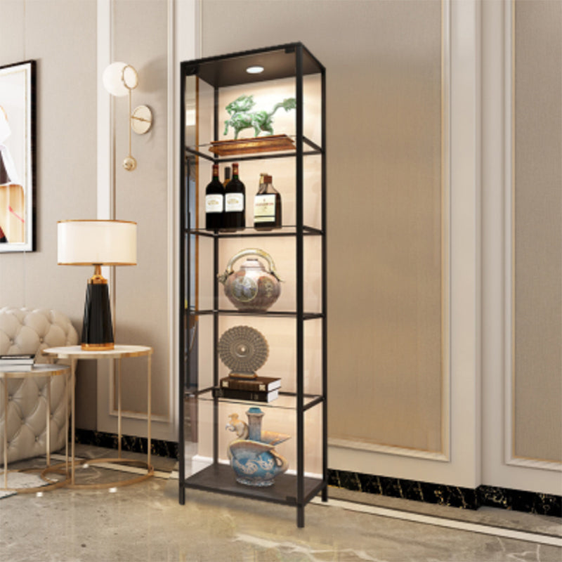 Contemporary Metal Curio Cabinet Glass Doors Hutch Cabinet with Doors for Dining Room