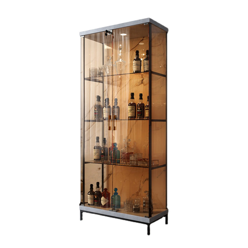 Contemporary Metal Curio Cabinet Glass Doors Hutch Cabinet with Doors for Dining Room