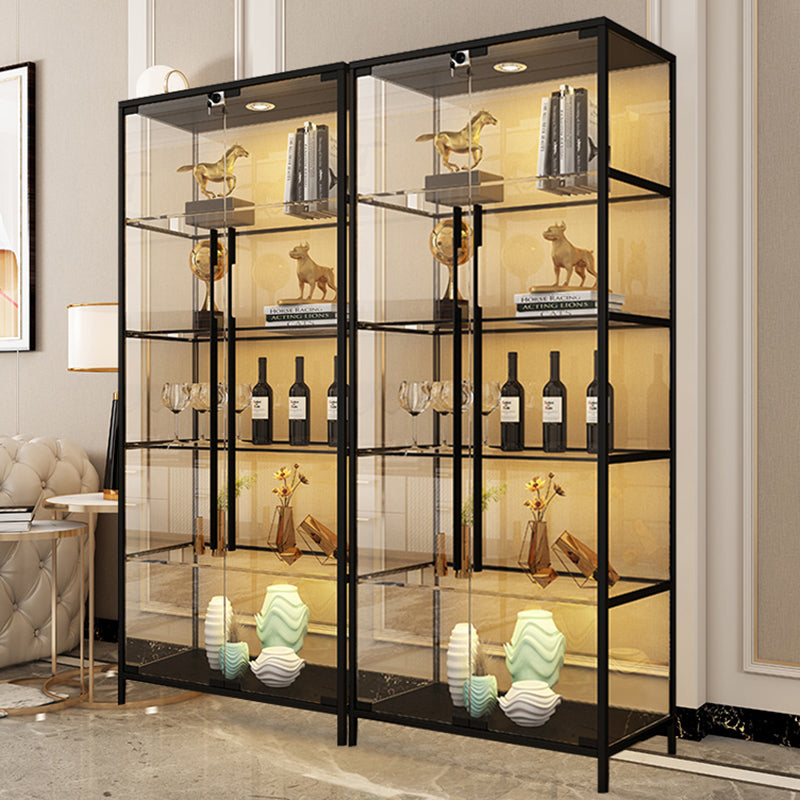 Contemporary Metal Curio Cabinet Glass Doors Hutch Cabinet with Doors for Dining Room