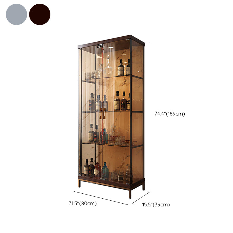 Contemporary Metal Curio Cabinet Glass Doors Hutch Cabinet with Doors for Dining Room