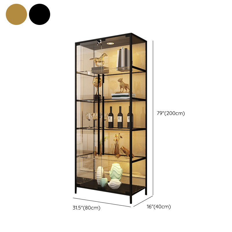 Contemporary Metal Curio Cabinet Glass Doors Hutch Cabinet with Doors for Dining Room