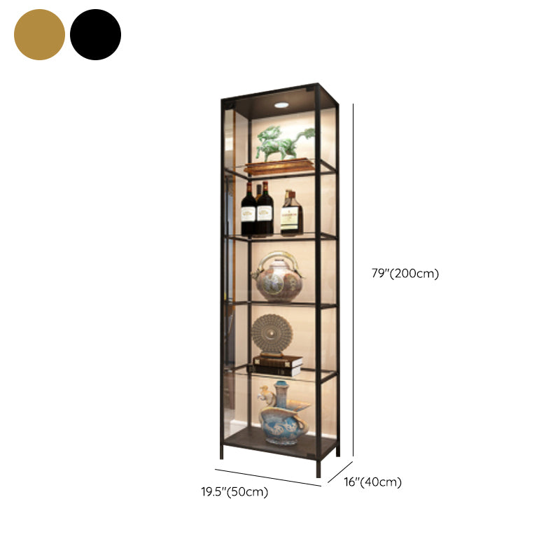 Contemporary Metal Curio Cabinet Glass Doors Hutch Cabinet with Doors for Dining Room