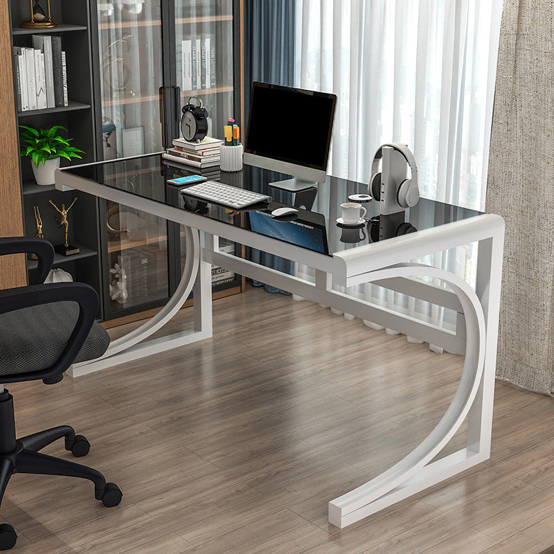 Rectangular Contemporary Office Desk Glass Top Computer Desk with Metal Legs