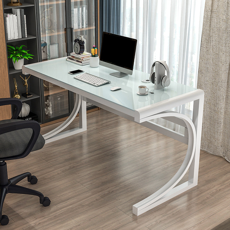 Rectangular Contemporary Office Desk Glass Top Computer Desk with Metal Legs