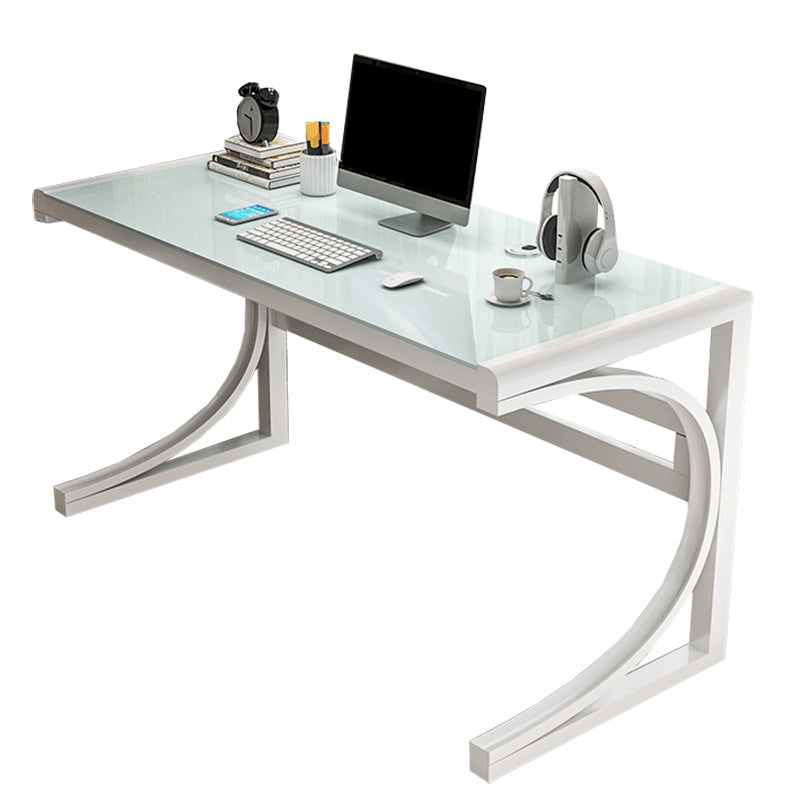 Rectangular Contemporary Office Desk Glass Top Computer Desk with Metal Legs