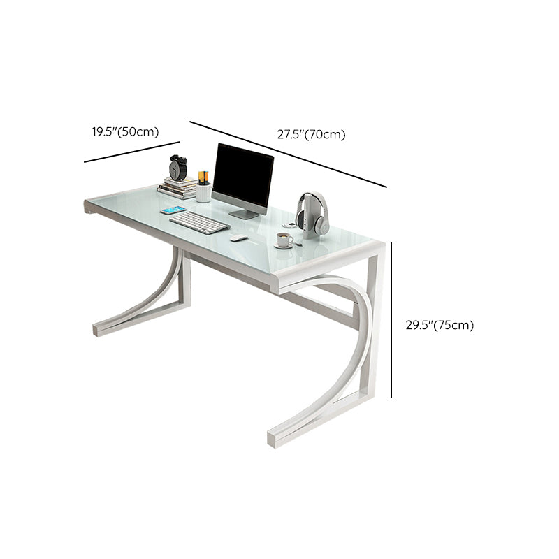 Rectangular Contemporary Office Desk Glass Top Computer Desk with Metal Legs