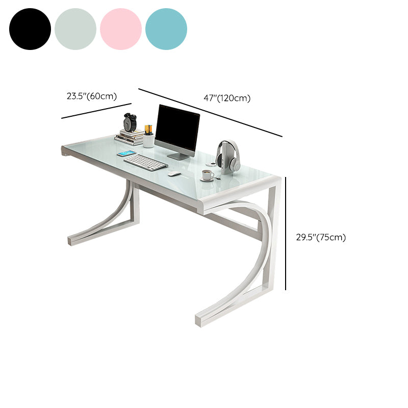 Rectangular Contemporary Office Desk Glass Top Computer Desk with Metal Legs