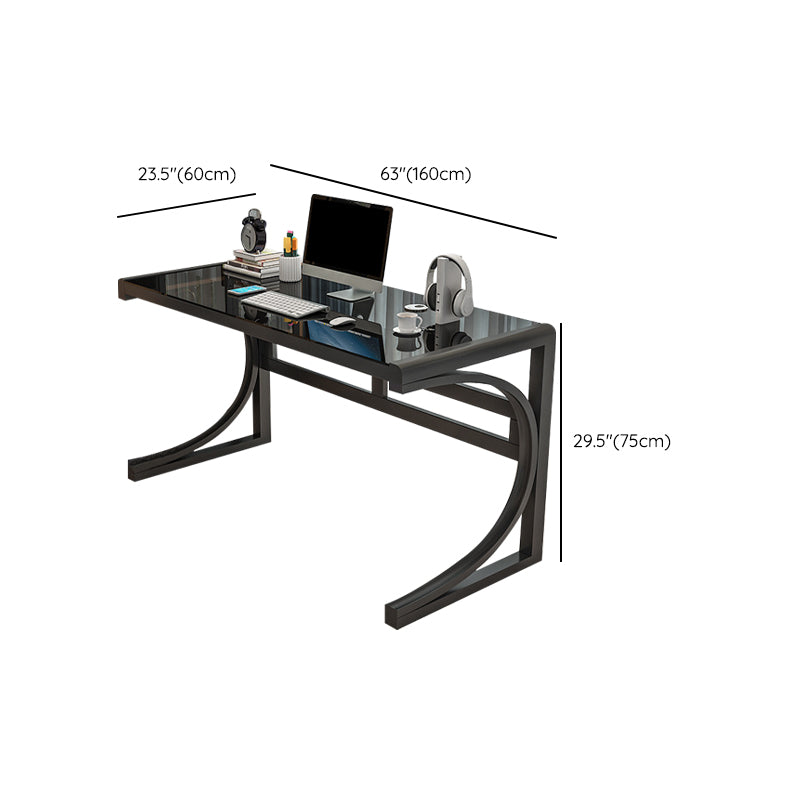 Rectangular Contemporary Office Desk Glass Top Computer Desk with Metal Legs