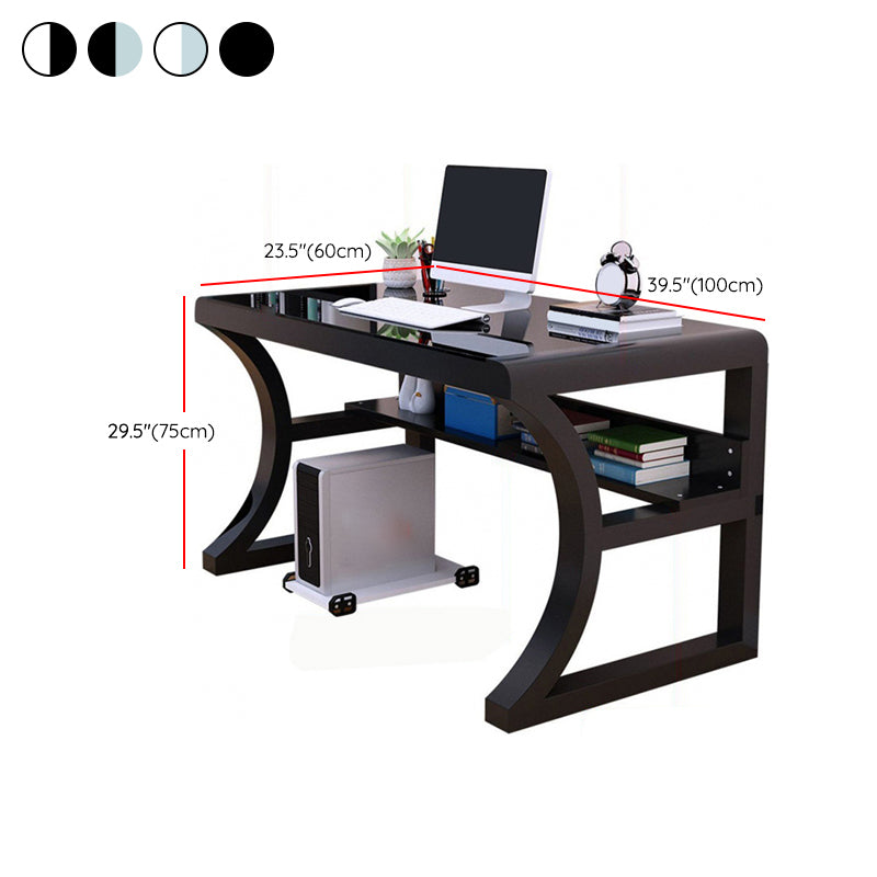 Glass Top Rectangular Gaming Desk 29.53 Inch Tall Sled Base Computer Desk