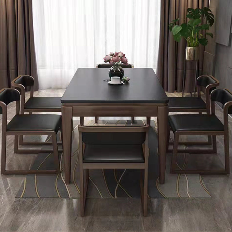 Ash Wood Frame Dining Table Black Stone Top Dinette Table for Home