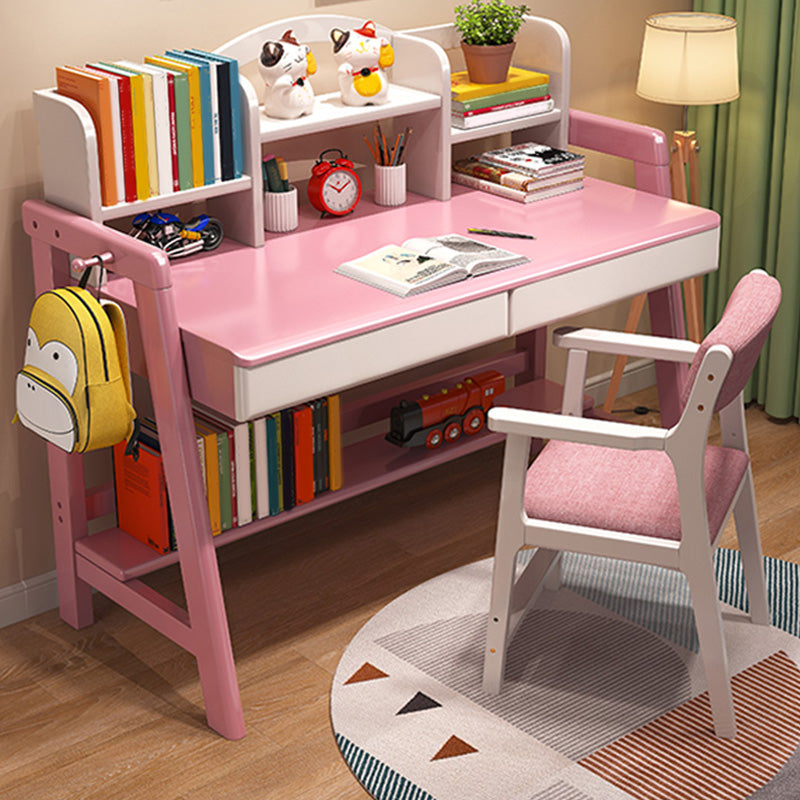 Adjustable Home Kids Desk 23.6" W Wooden Desk Kids Desk and Chair with Bookshelf