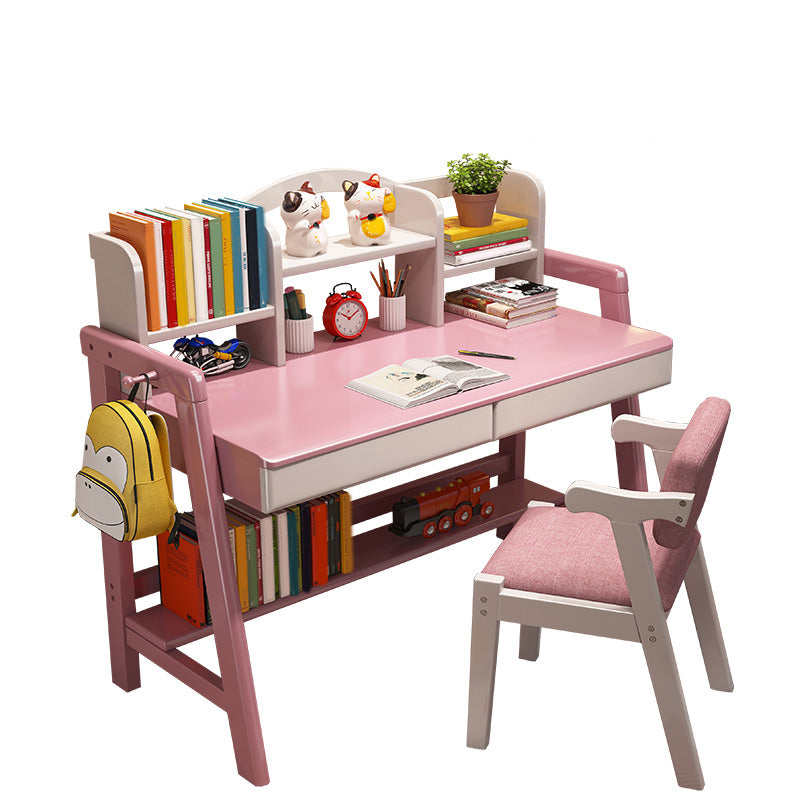 Adjustable Home Kids Desk 23.6" W Wooden Desk Kids Desk and Chair with Bookshelf