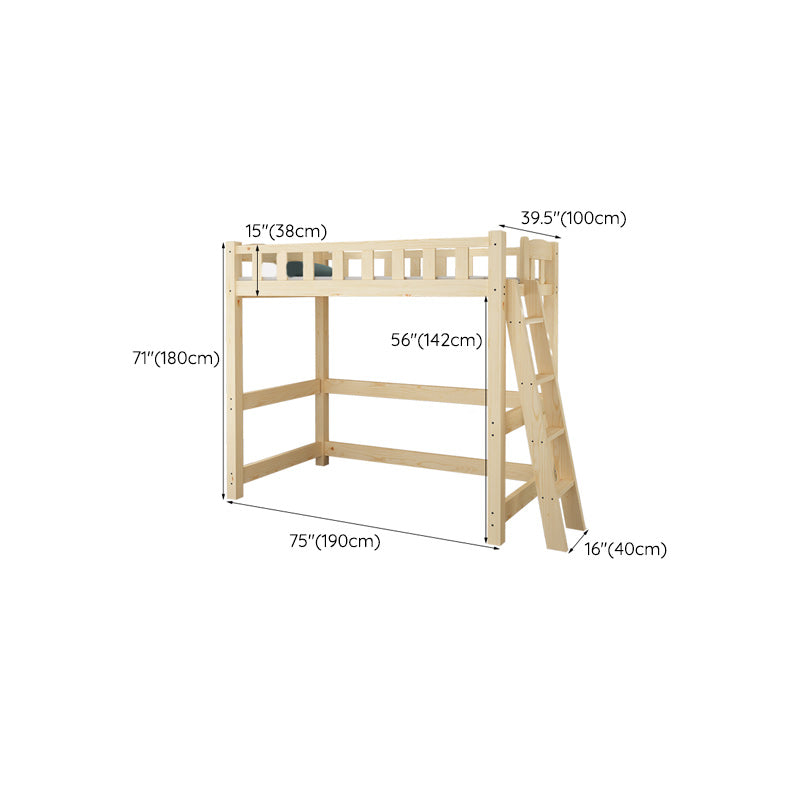 No Theme Scandinavian Kids Bed Solid Wood Loft Bed with Guardrail