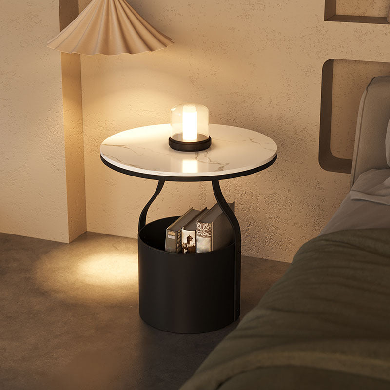 Contemporary Open Storage Bedside Cabinet Stone Accent Table Nightstand for Bedroom