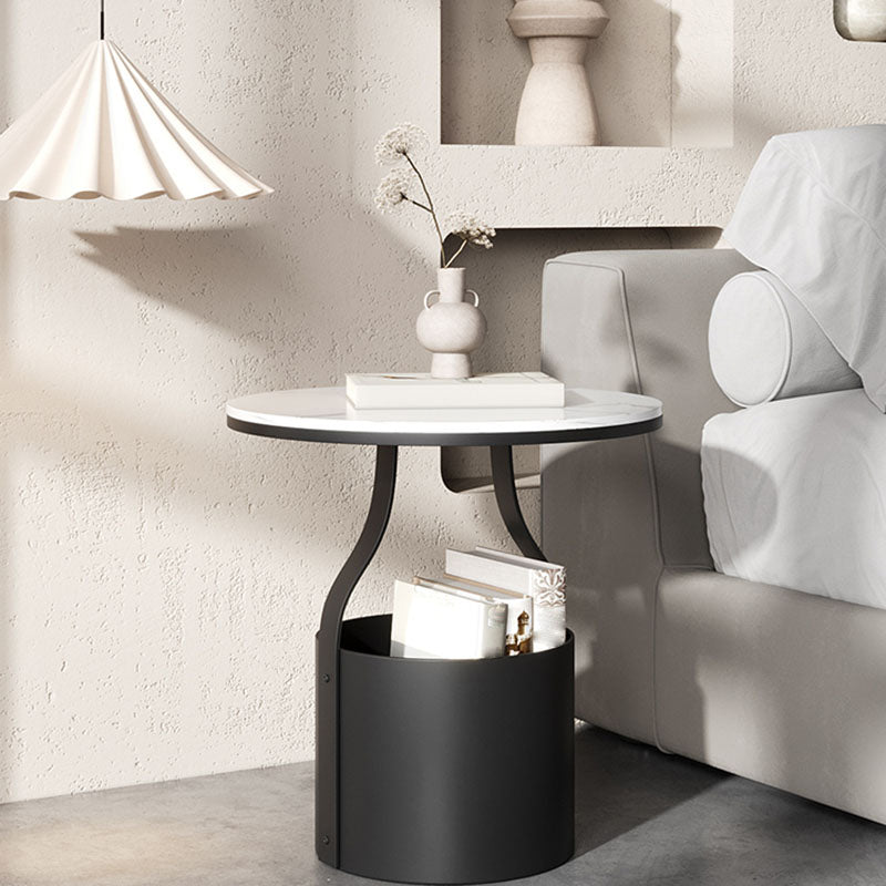 Contemporary Open Storage Bedside Cabinet Stone Accent Table Nightstand for Bedroom