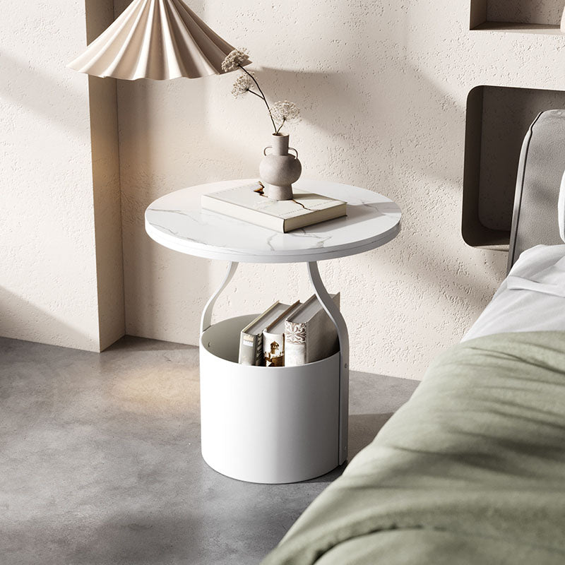 Contemporary Open Storage Bedside Cabinet Stone Accent Table Nightstand for Bedroom