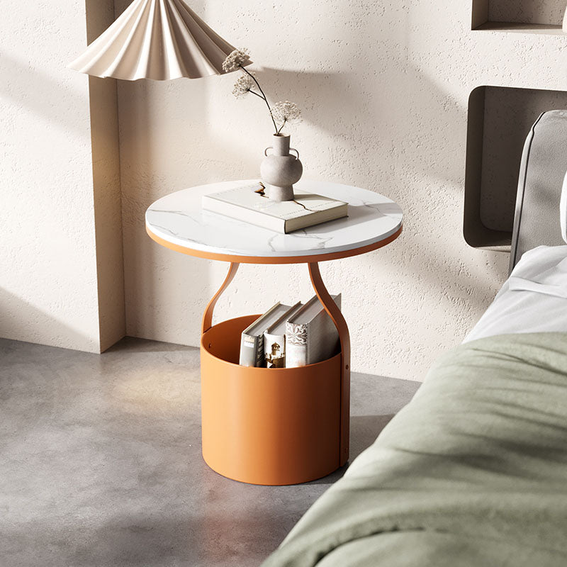 Contemporary Open Storage Bedside Cabinet Stone Accent Table Nightstand for Bedroom