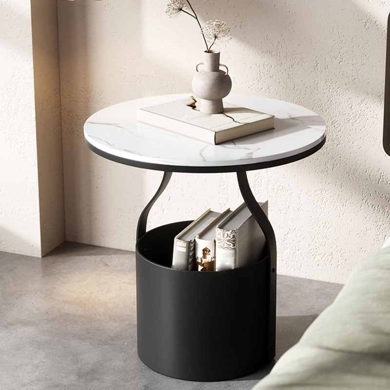 Contemporary Open Storage Bedside Cabinet Stone Accent Table Nightstand for Bedroom