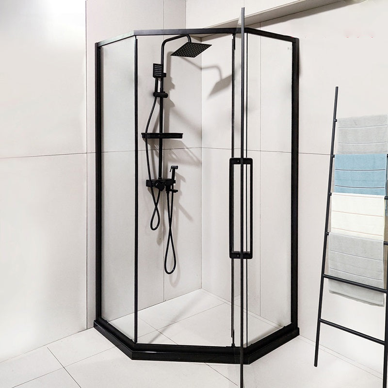 Transparent Diamond Shape Glass Shower Bath Door Metal Black Framed Shower Door