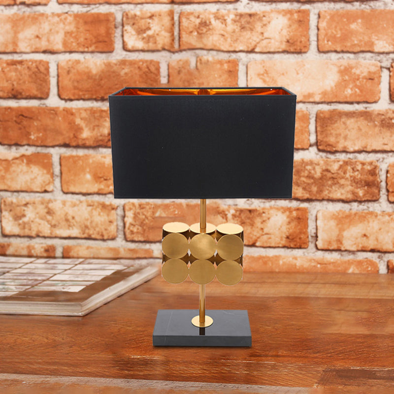 Rectangle Metal Nightstand Light Modernist 1 Light Black Fabric Desk Lamp for Bedroom