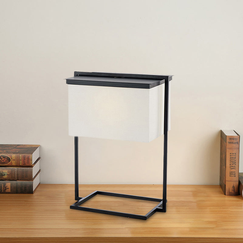 Metal Rectangle Frame Desk Light Minimalist 1-Head Black and White Fabric Night Table Lamp