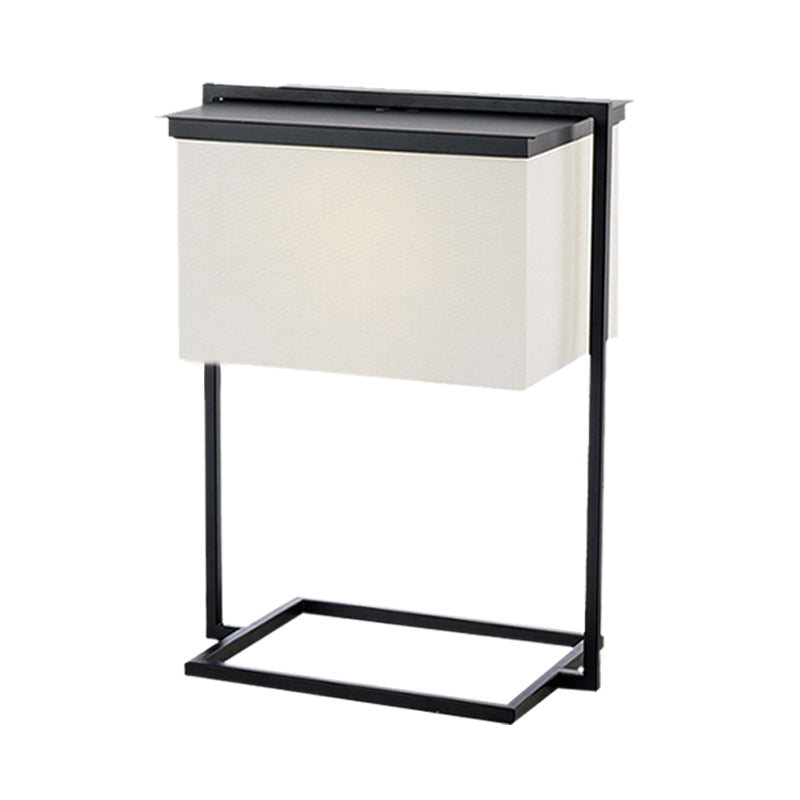 Metal Rectangle Frame Desk Light Minimalist 1-Head Black and White Fabric Night Table Lamp