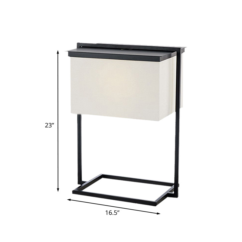 Metal Rectangle Frame Desk Light Minimalist 1-Head Black and White Fabric Night Table Lamp