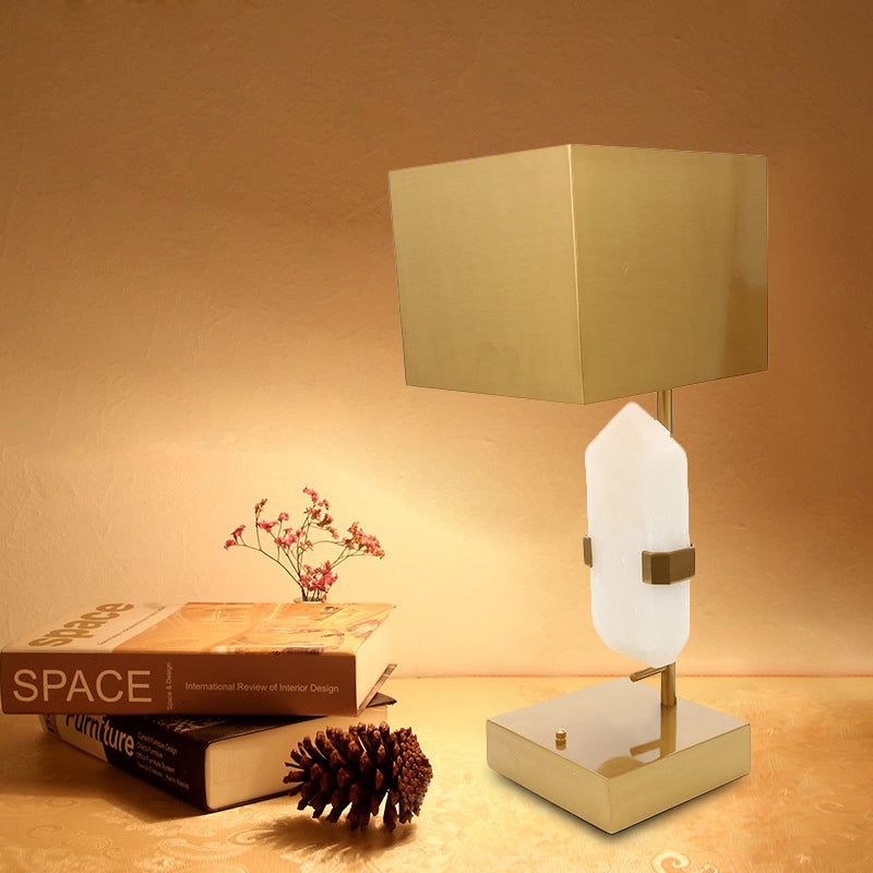 Modern Rectangle Table Light Stainless Steel 1 Light Bedroom Desk Lamp in Gold with Geometric Jade Decor