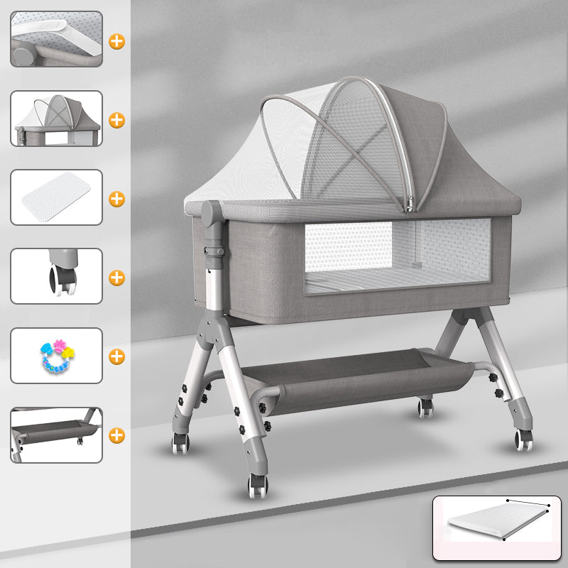 Baby Height Adjustable Bassinet Portable Crib Cradle with Washable Mattress