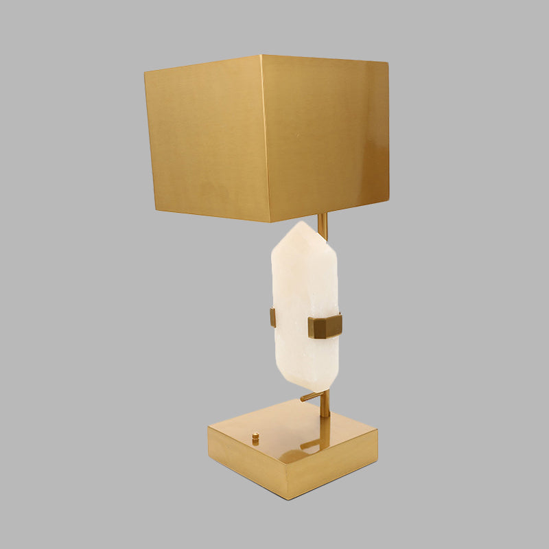 Modern Rectangle Table Light Stainless Steel 1 Light Bedroom Desk Lamp in Gold with Geometric Jade Decor