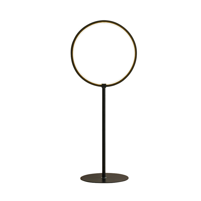 Metallic Ring Nightstand Light Minimalist LED Small Desk Lamp in Black for Bedroom