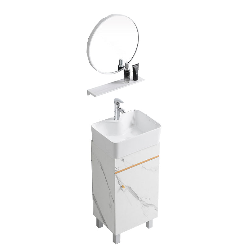 Modern Single Sink Bathroom Vanity White Ceramic Top Rectangular Vanity Set