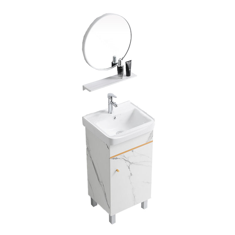 Modern Single Sink Bathroom Vanity White Ceramic Top Rectangular Vanity Set