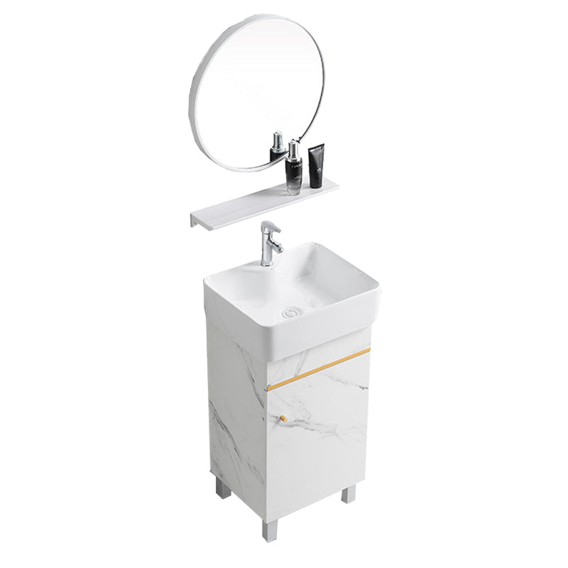 Modern Single Sink Bathroom Vanity White Ceramic Top Rectangular Vanity Set