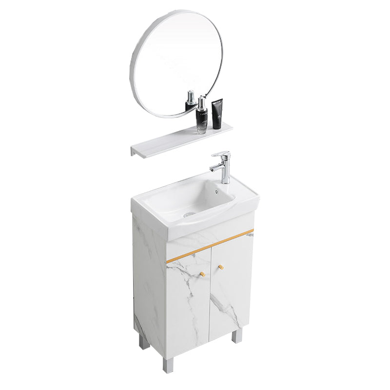 Modern Single Sink Bathroom Vanity White Ceramic Top Rectangular Vanity Set