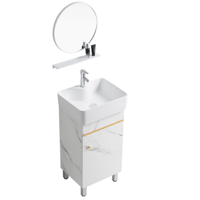 Modern Single Sink Bathroom Vanity White Ceramic Top Rectangular Vanity Set