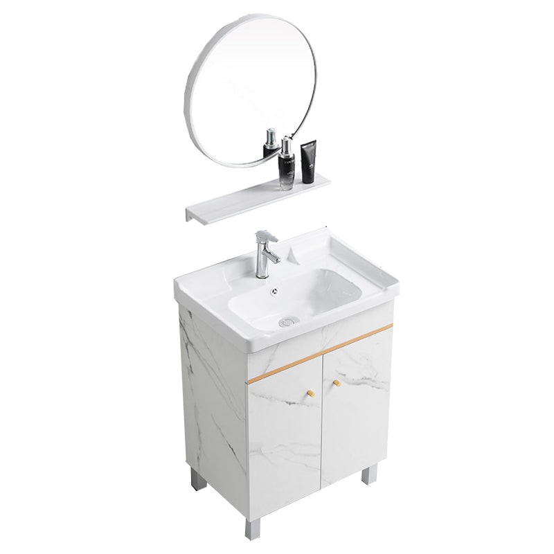 Modern Single Sink Bathroom Vanity White Ceramic Top Rectangular Vanity Set