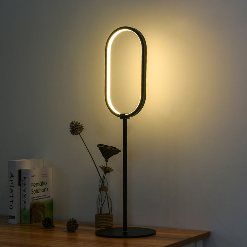 Oval Ring Iron Table Light Simple LED Black Finish Reading Book Lamp for Study Room