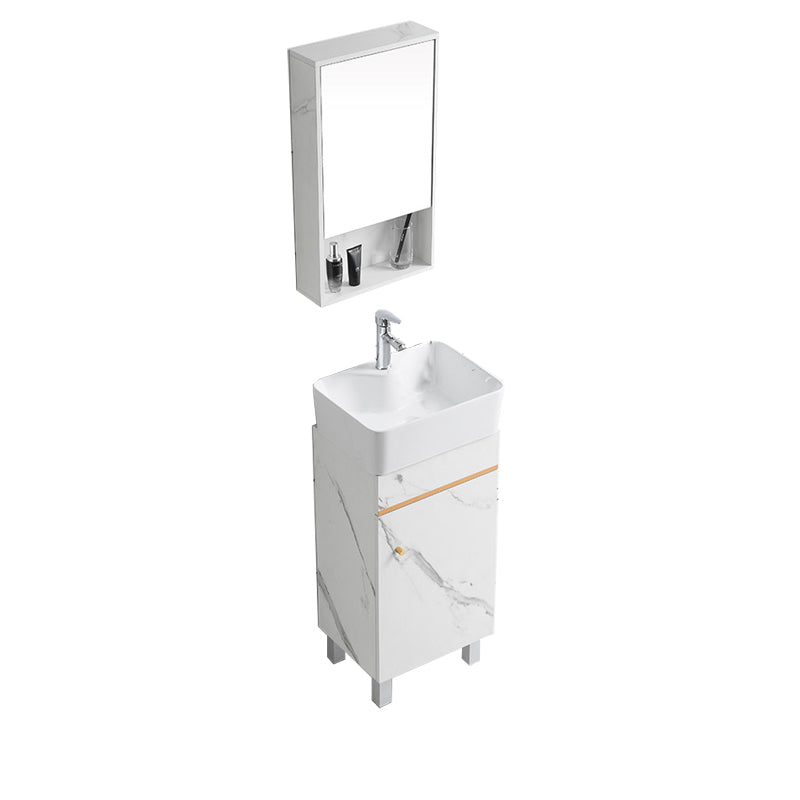 Modern Single Sink Bathroom Vanity White Ceramic Top Rectangular Vanity Set