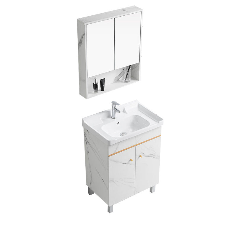 Modern Single Sink Bathroom Vanity White Ceramic Top Rectangular Vanity Set