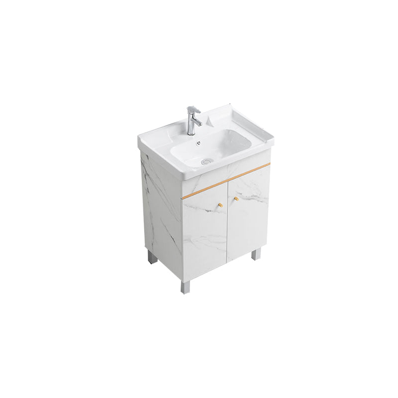 Modern Single Sink Bathroom Vanity White Ceramic Top Rectangular Vanity Set