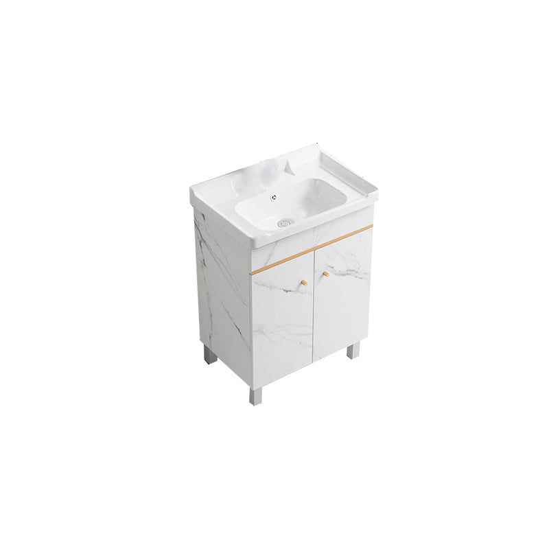 Modern Single Sink Bathroom Vanity White Ceramic Top Rectangular Vanity Set