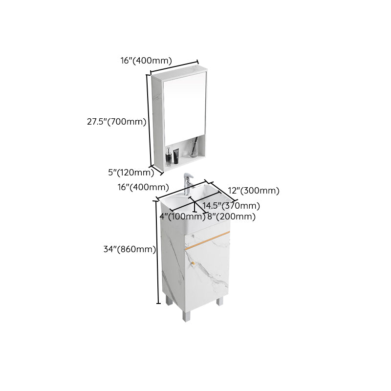 Modern Single Sink Bathroom Vanity White Ceramic Top Rectangular Vanity Set