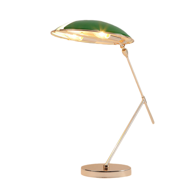 Metal Flat Dome Reading Book Light Modern 2-Bulb Green Table Lamp with Plug In Cord